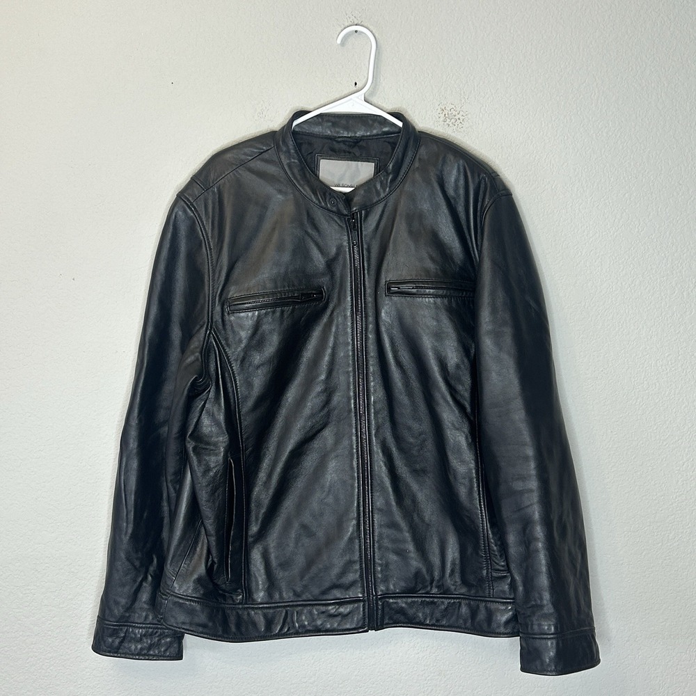 Wilsons Leather Mens XXL Black Genuine Leather Cafe Racer Moto Motorcycle Jacket